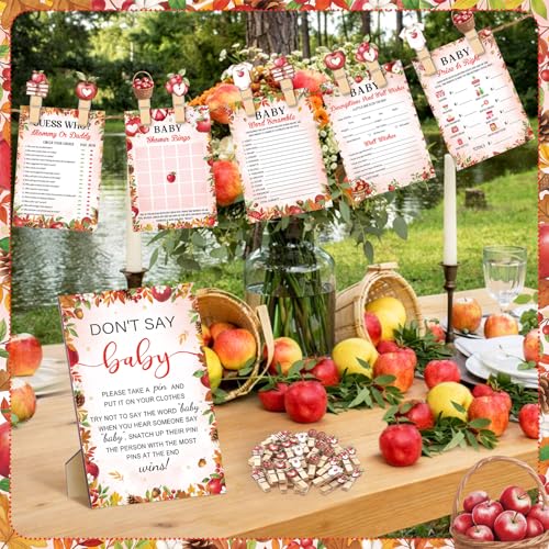 Image of Patelai 321 Pcs / 5 Set Apple of Our Eye Babyshower Bingo Game Include 50 Activity Cards 20 Pencils 1 Don't Say Baby Sign and 50 Clothespins for Boys Girls Gender Reveal Party Supplies