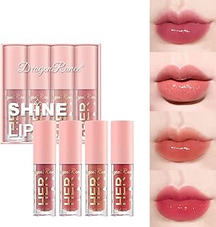 4PCS Lip Gloss Set,Lipgloss Set,Lip Stain Long Lasting,Liquid Lipstick,Tinted Lip Balm,Lip Oil,Lip Tint,Lip Plumper Gloss,Liquid Blush,Plumping Lip Gloss,Nude Lip Gloss,Lip Oil Tinted(#A)