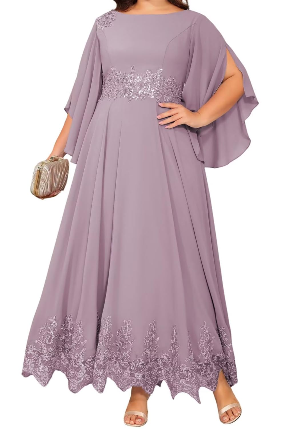 YIANN Wisteria Mother of The Bride Dresses for Women with Sleeves Lace Plus Size Chiffon Formal Evening Dress UK26