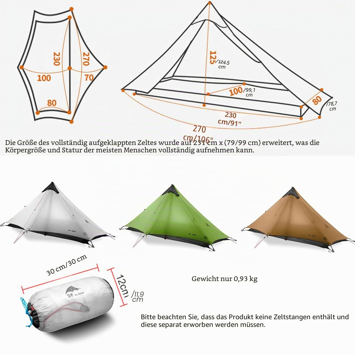 3F Lanshan1 Ultraleichtes Zelt 3/4 Saison Tragbares Rucksackzelt für 1 Person 15D silikonbeschichtetes wasserdichtes polloses Doppelschichtzelt für Camping, Klettern, Wandern