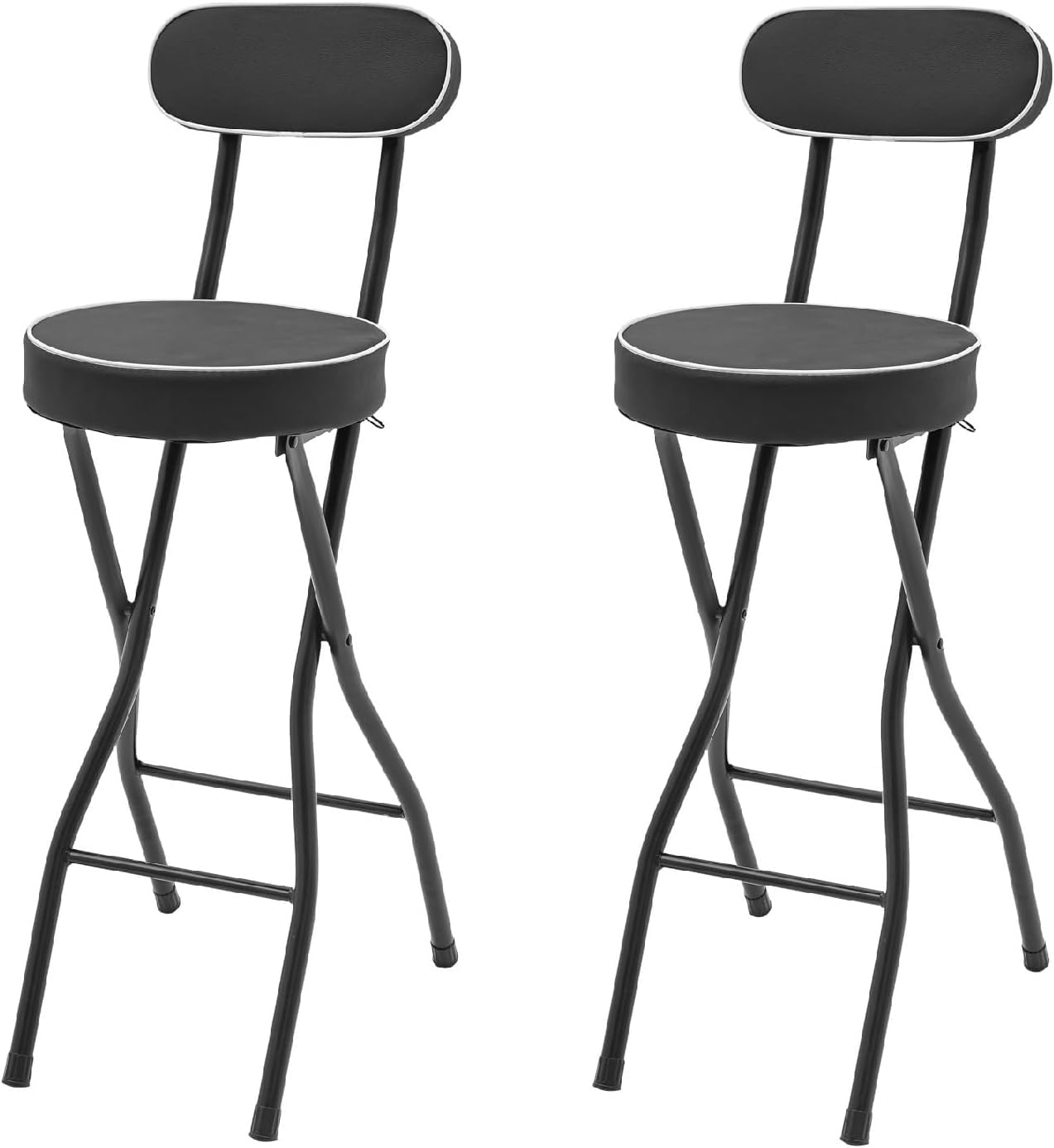 Yellulu 2 Pcs Folding Stool | Cushioned Padded Folding Bar Stool | 25.6 Inch Tall Folding Stool Chair | Portable Chair Stool with Back | with Safety Latch | 275.58lbs Load Capacity (Black)