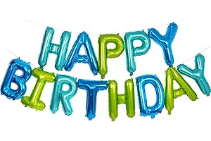 Happy Birthday Sign Boy, Blue and Green Foil Balloon Banner