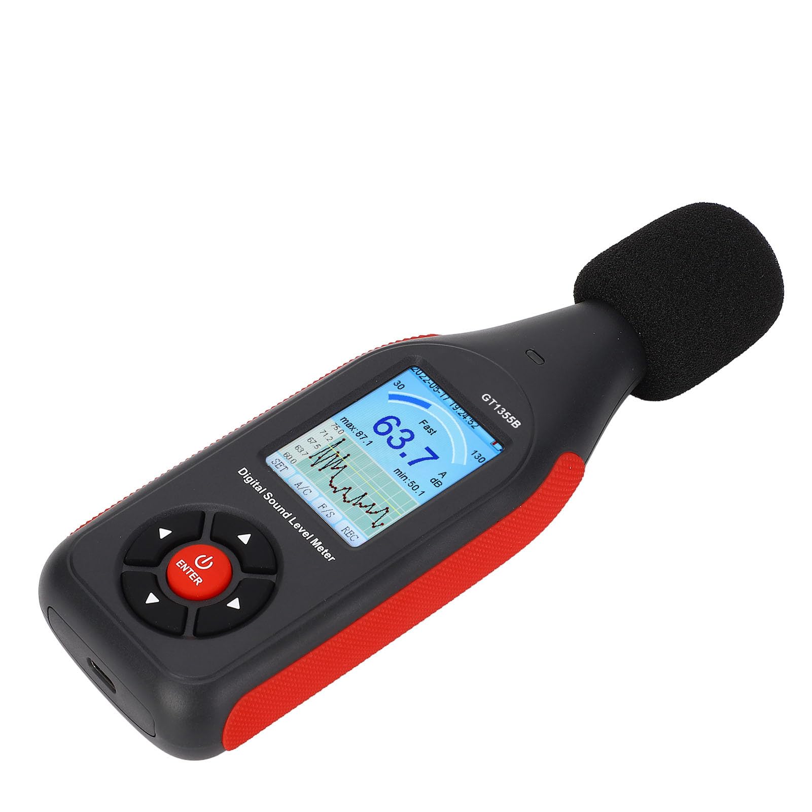 EMUKOEP Tester Digitale per Decibel con Ampio Intervallo di Misurazione e Uscita CC, Frequenza da 31,5 Hz a 8500 Hz, Frequenza di Campionamento Lenta e Veloce, Tempo di Ricarica di 1,5 Ore