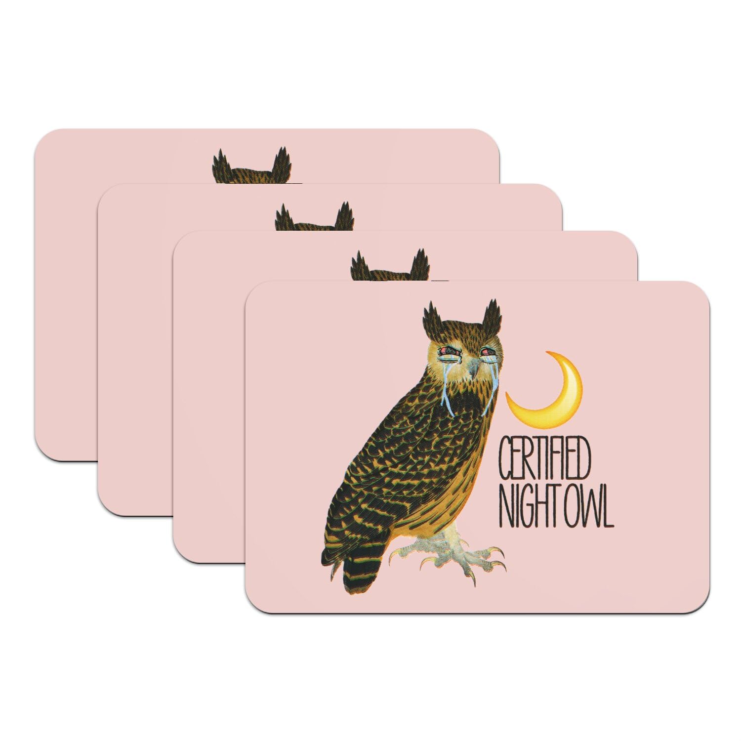 Set de table rose hibou vintage lot de 4 grands dessous en caoutchouc 39,5x28,5 cm