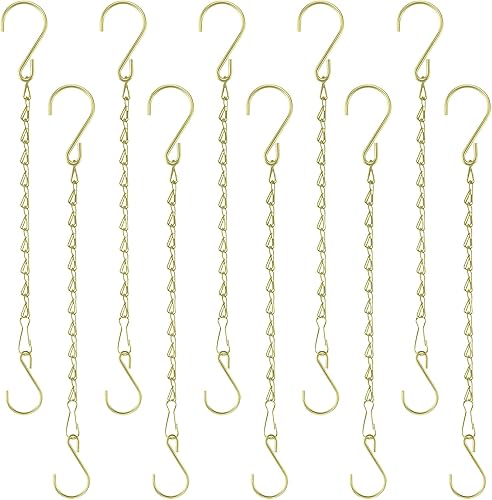 RIFNY Cadena de cesta colgante dorada, cadenas decorativas para colgar plantas de 10 pulgadas con ganchos, cadena ajustable de repuesto para colgar