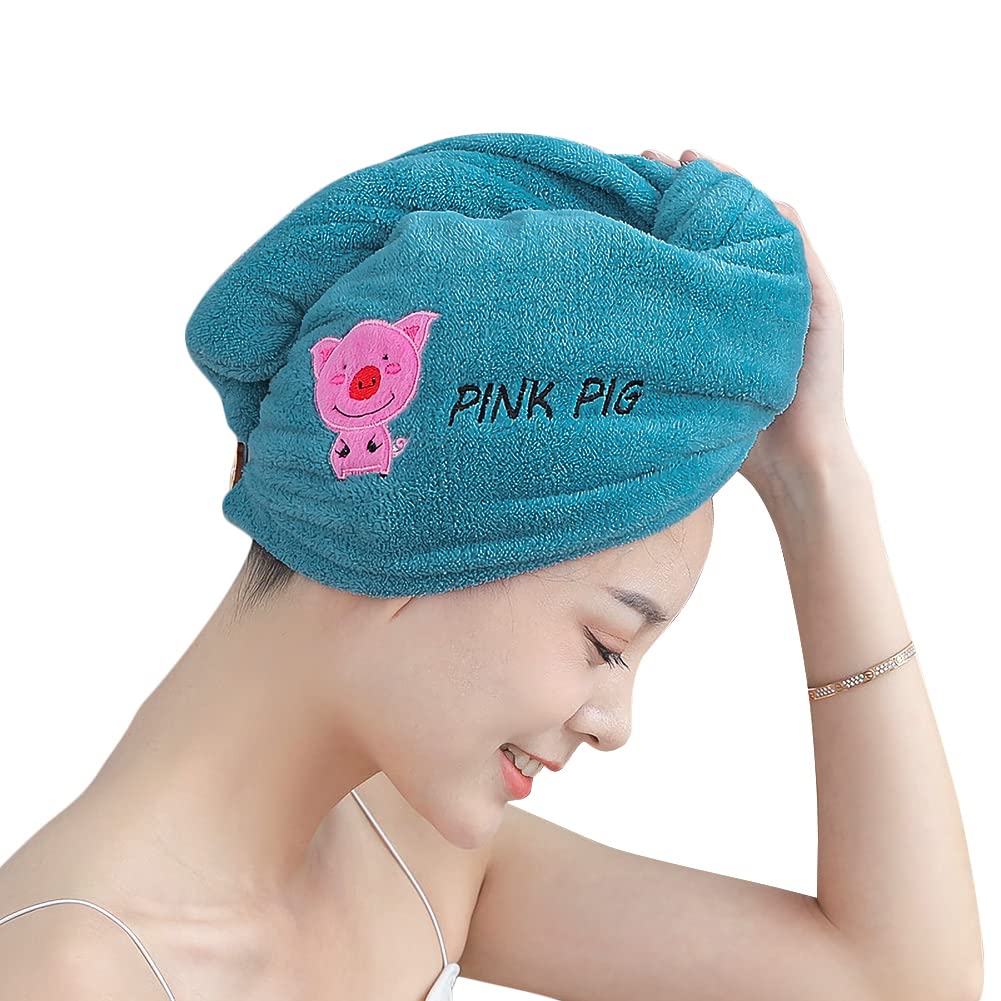 Ibluelover Women Microfiber Hair Towel Wrap Absorbent Twist Hair Turban Quick Dry Cap Hair Cap with Bunny Fox Pattern for Long Curly Thick Hair