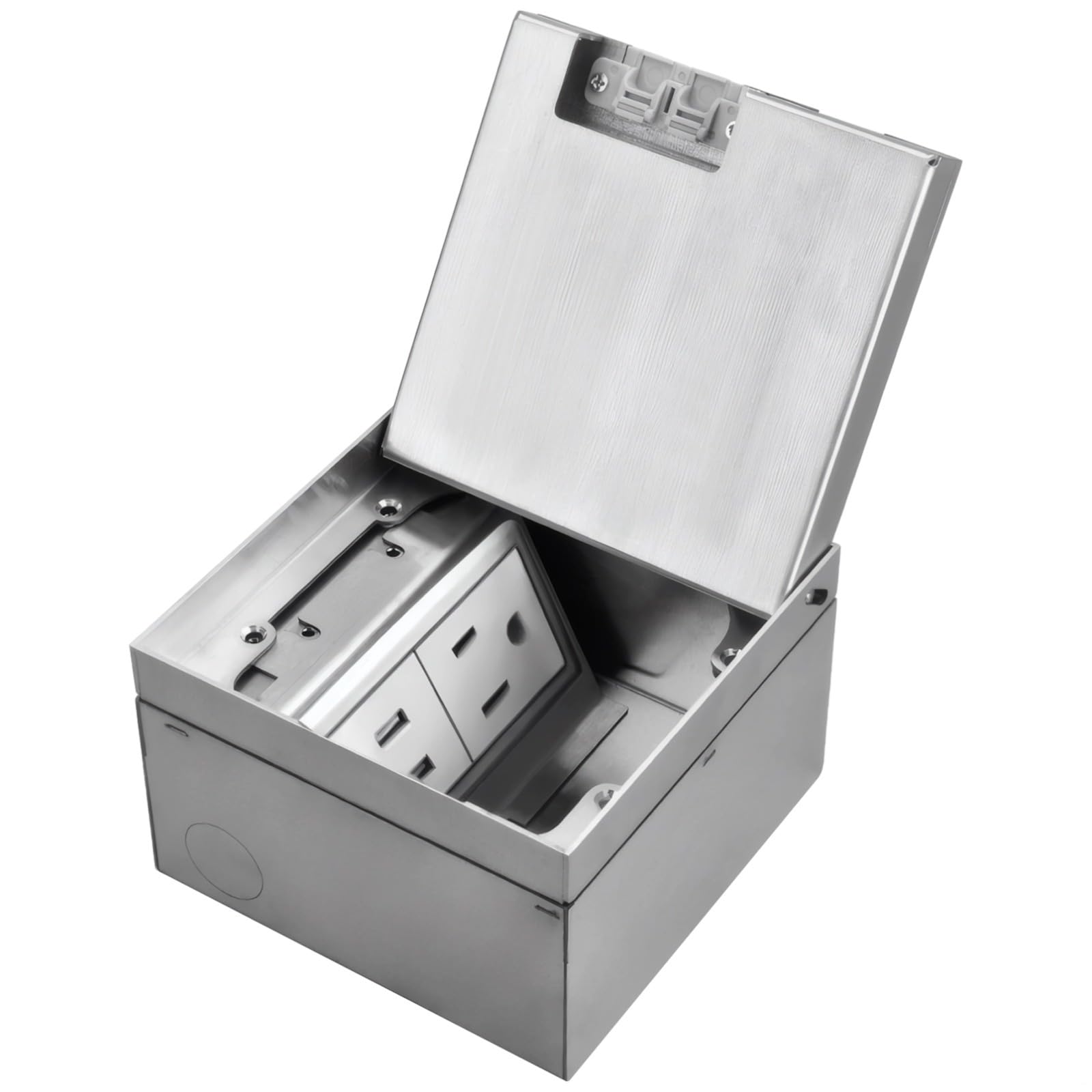 Unterputz-USB-Steckdose, 20 W Schnellladung, Fliesenkompatibel, Silber, mit Edelstahlabdeckung und Metallbox, 13 cm Einbausteckdose