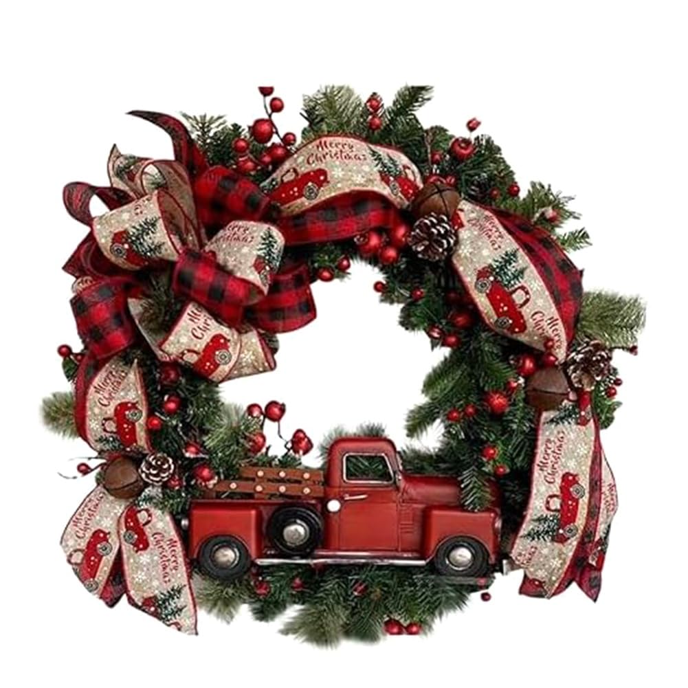 Knadgbft Red Truck Christmas Wreaths Red Wreaths for Front Door Rustic Christmas Reef Christmas Wreath Christmas Garland Decorations