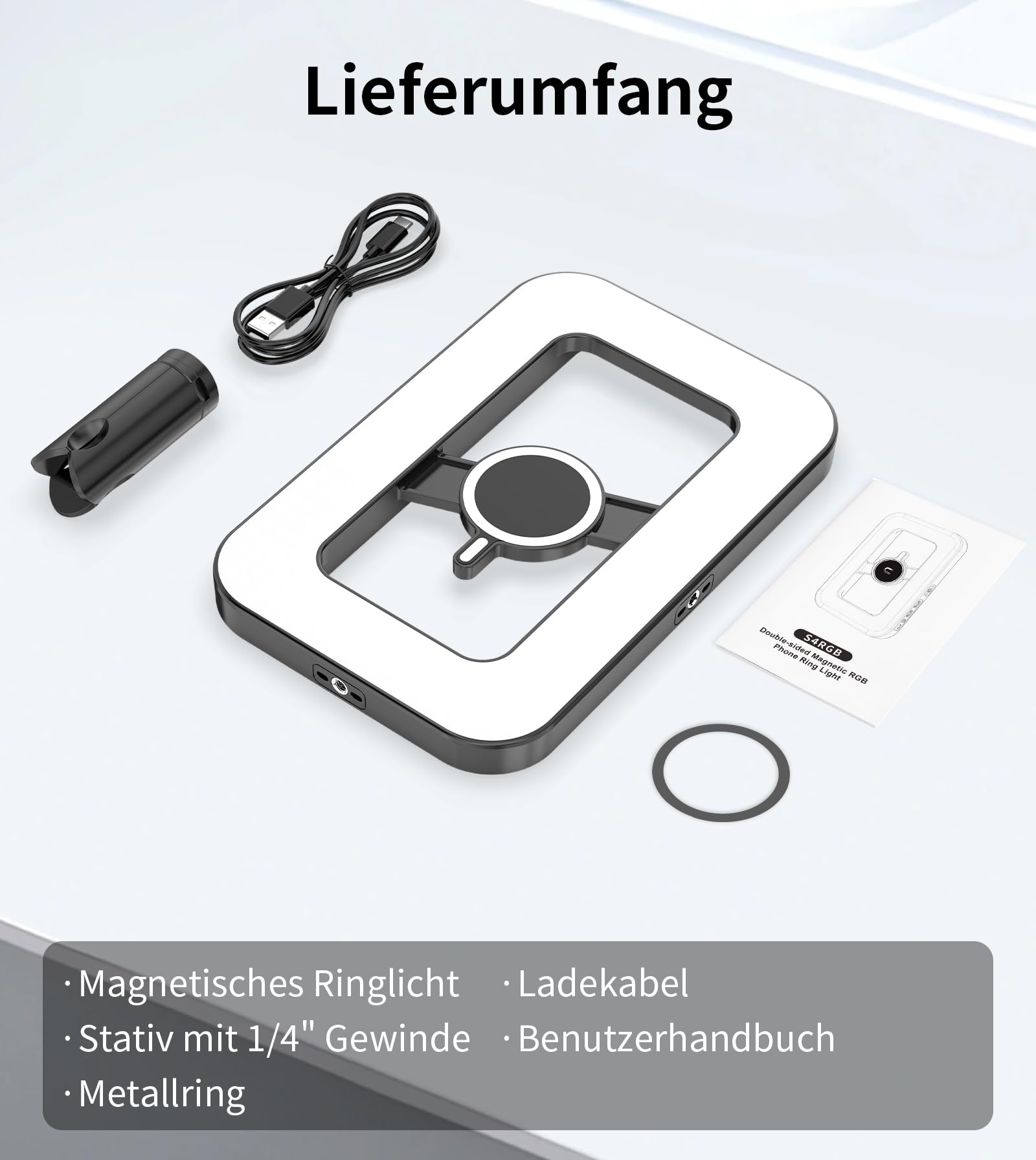 TONEOF Wiederaufladbares Selfie Licht, magnetische RGB mit Mini‑Stativ