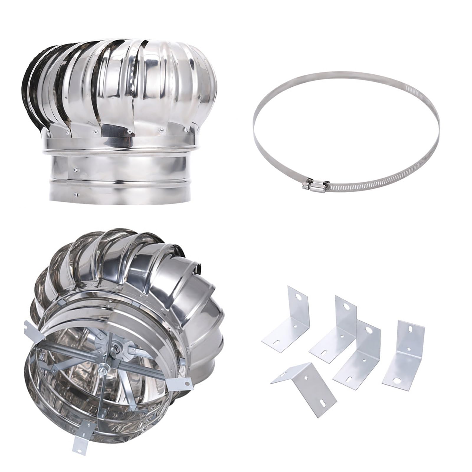 Fczvwpr Silver Wind Turbines Rotating Cap, Roof Vent Cap Attic Fan, 304 Stainless Steel, Energy-Efficient, For Home Dryer Ducts And Sheds(110Mm/4.3In)