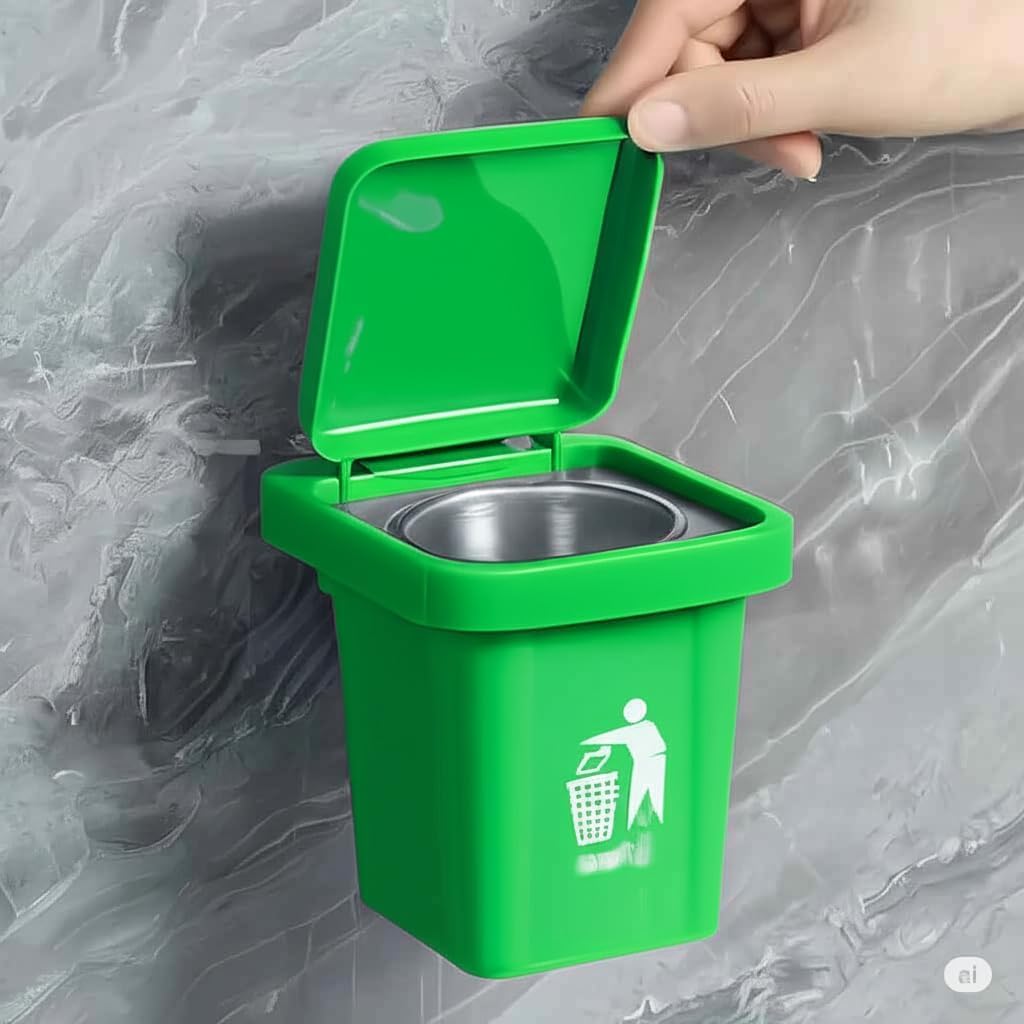 Wall-mounted Dustbin for Bathroom With Lid - Space-saving Bathroom Dustbin, Small Size Trash Can & Ashtray, Fly Ash Proof, Heavy-duty Waste Bin for Kitchen, Office, Bathroom Organizer-image-8