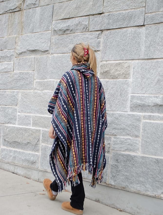 Nepalese Poncho Unisex - 100% Cotton Baja Hoodie | One Size Fits All | Hippie Sweater with Drawstring Closure Mexican Style Poncho3