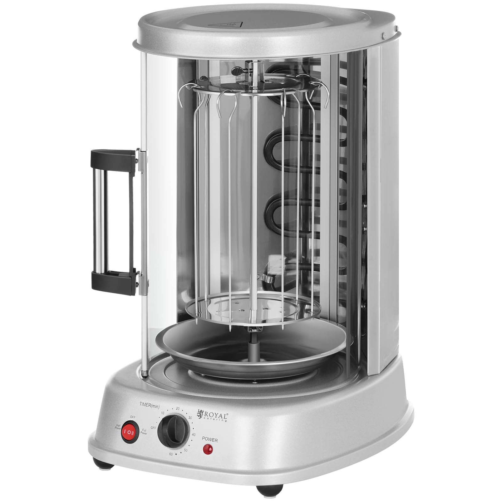 Royal Catering Rôtissoire Verticale Machine À Kébab Poulet Électrique Appareil Mini Machine Grill Rotatif RCGV-1400 (3-en-1, 1 500 W, 120 °C max., Minuterie 60 min, Nombreux Accessoires)
