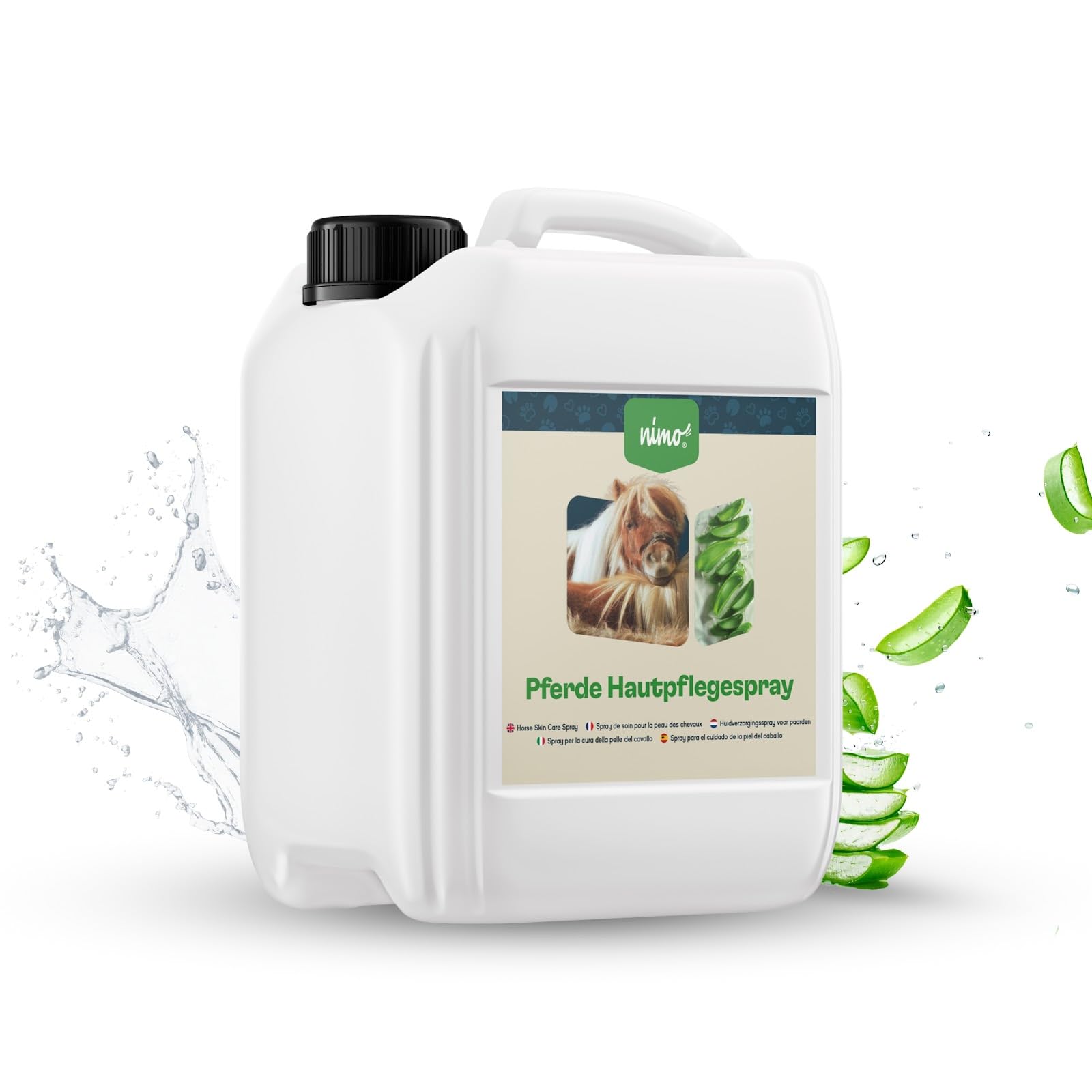 nimo® Espray para el cuidado de la piel para caballos con aloe vera y pantenol, regeneración de la piel en sequedad e inflamación, contra picazón e irritación, para infestaciones de parásitos, ácaros