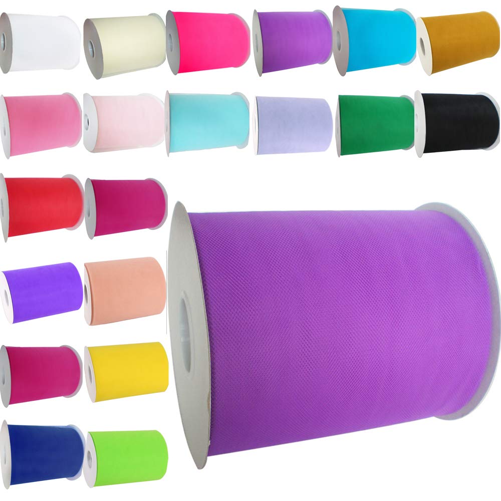 Time to Sparkle 4 Rolls Tulle Roll Spool 6 Inchs x 100yards Tutu Party Birthday Wraping Crafts Bridal Bow Skirt Wedding Decor - Purple — image 1