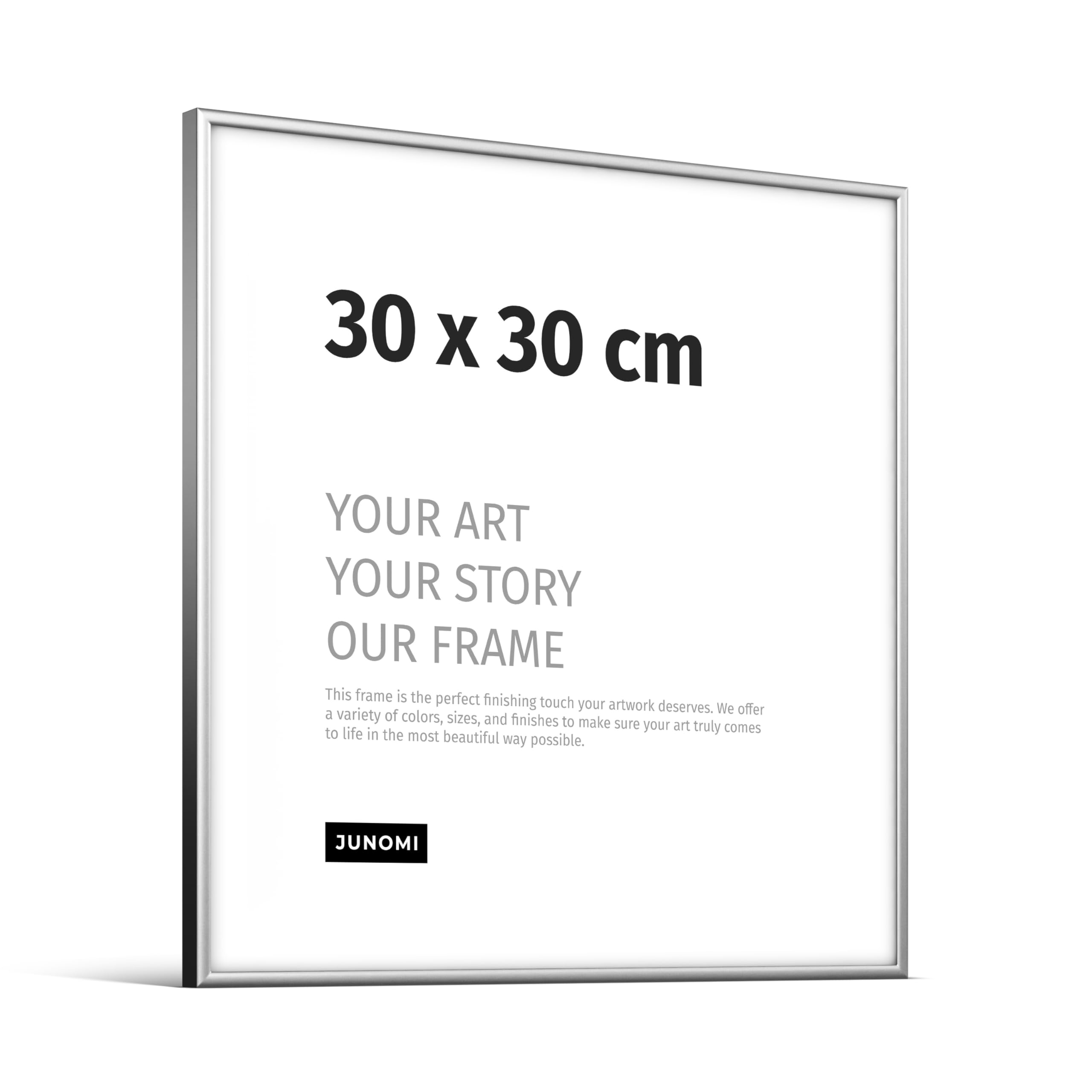 JUNOMI® Bilderrahmen 30x30 cm - Aluminium Metall Silber Matt - Schmaler Rahmen mit bruchsicherem Acrylglas - Moderner Posterrahmen für Fotos und Bilder