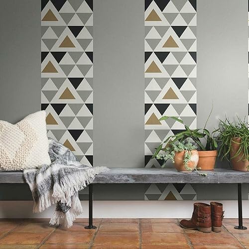 RoomMates RMK9055WP Metallic Gold Geometric Triangle Peel and Stick Wallpaper