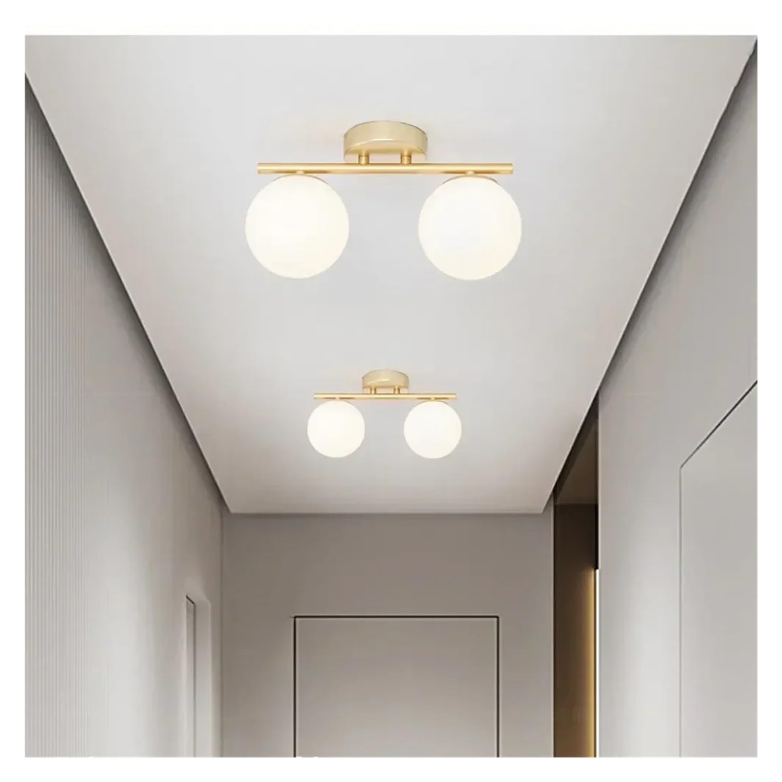 CWCQGH Nordic LED Glass Ceiling Light White Ball Creative Golden Corridor Lamp Entrance Cloakroom Balcony Bedroom Dining Room Lighting,Gold