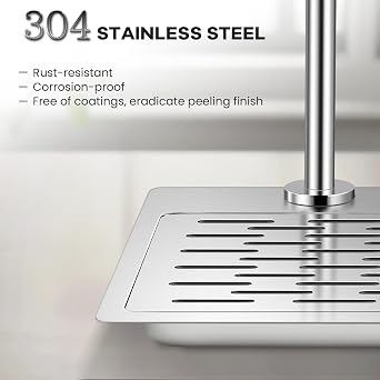 Huanyu Pitcher Rinser with Faucet | 360 Degree Rotating High-Pressure Nozzle | Stainless Steel Glass Rinser with Drain and Drip Tray | Funnel Shaped Sink | 18.119.0511.82 in