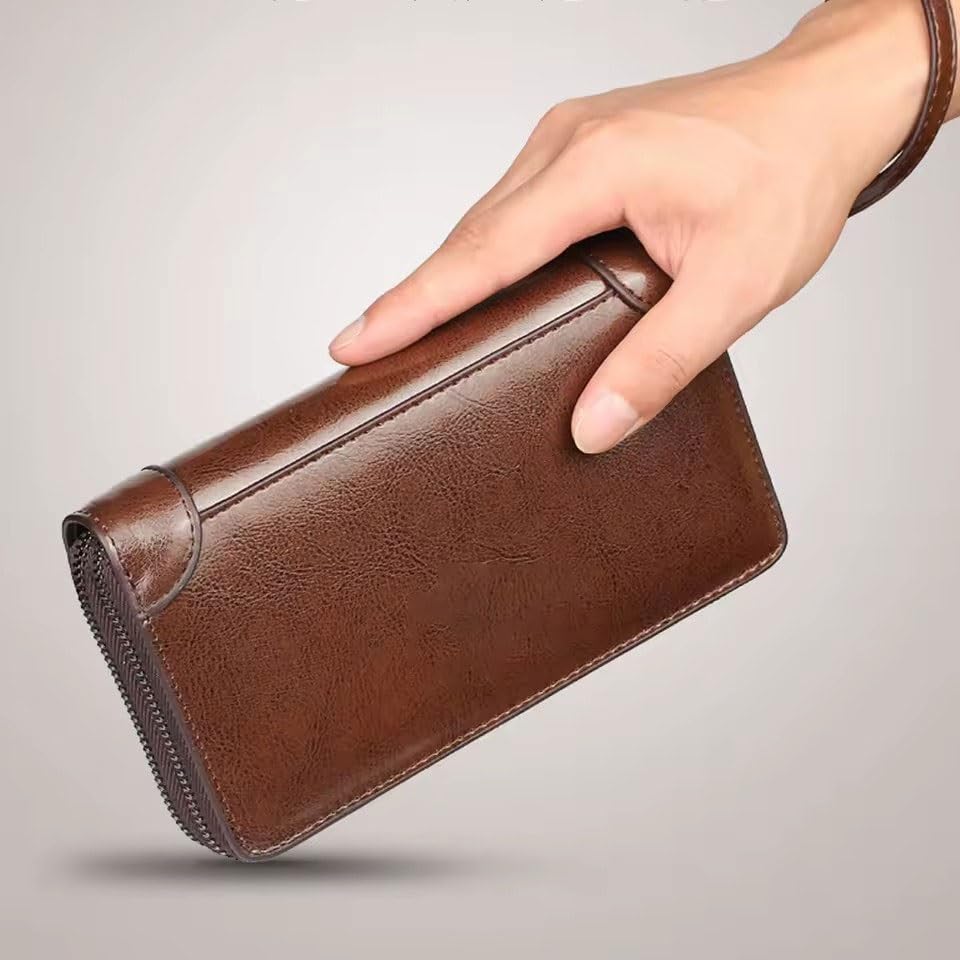 Men's Wallet Long Wallet PU Leather ​Wallet Men's Zipper Coin Pocket Purse Business Clutch Phone Bag(D)2