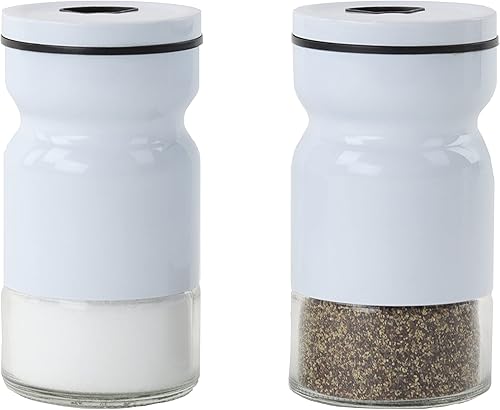 Salero y pimentero de cristal y metal, juego de 2 unidades, color blanco