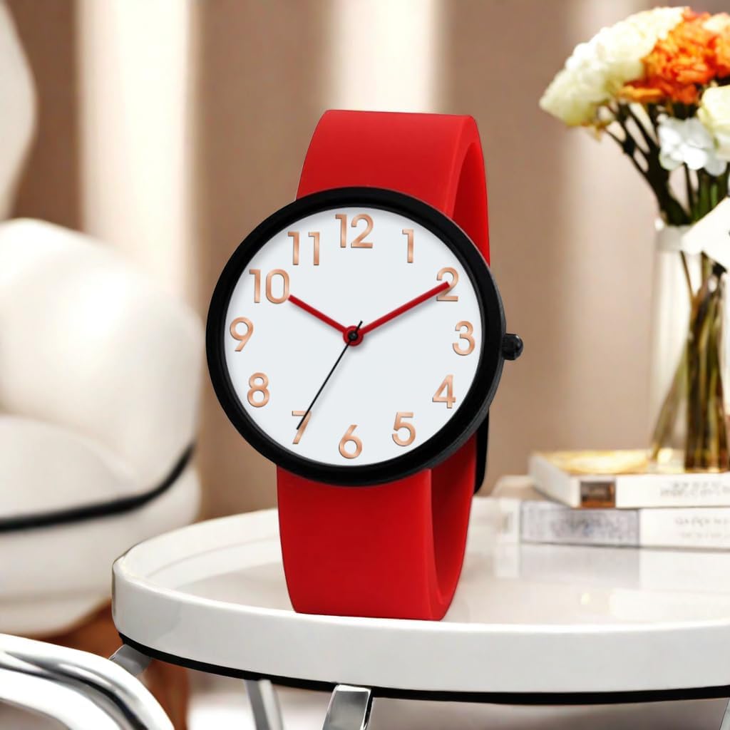 NUOVO Men's Silicone Sports Watch - Red, Black Face, Waterproof