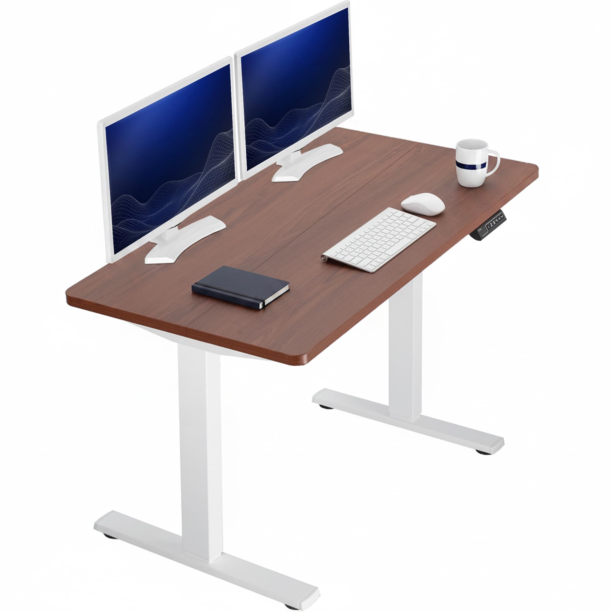 VIVO Electric 43 x 24 in Standing Desk, Memory Height Adjustment, 1B Series, Holds 220 lbs, One-Piece Dark Walnut Top, White Frame, DESK-KIT-1W4D