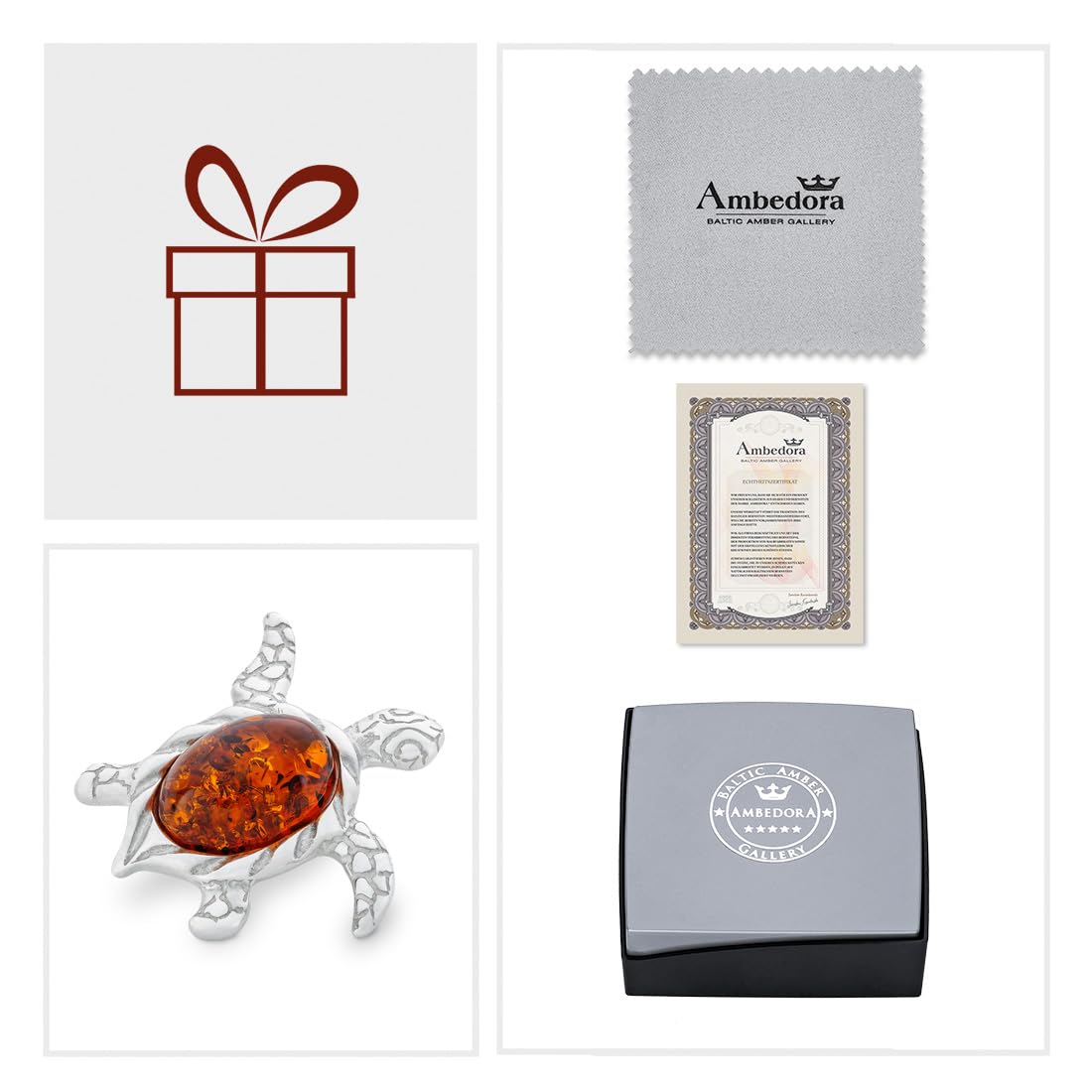 Damen Silber Meeresschildkröte Brosche mit Bernstein, Poliertes Sterling Silber, Oval Baltischen Bernstein, Brosche mit Anhänger Funktion