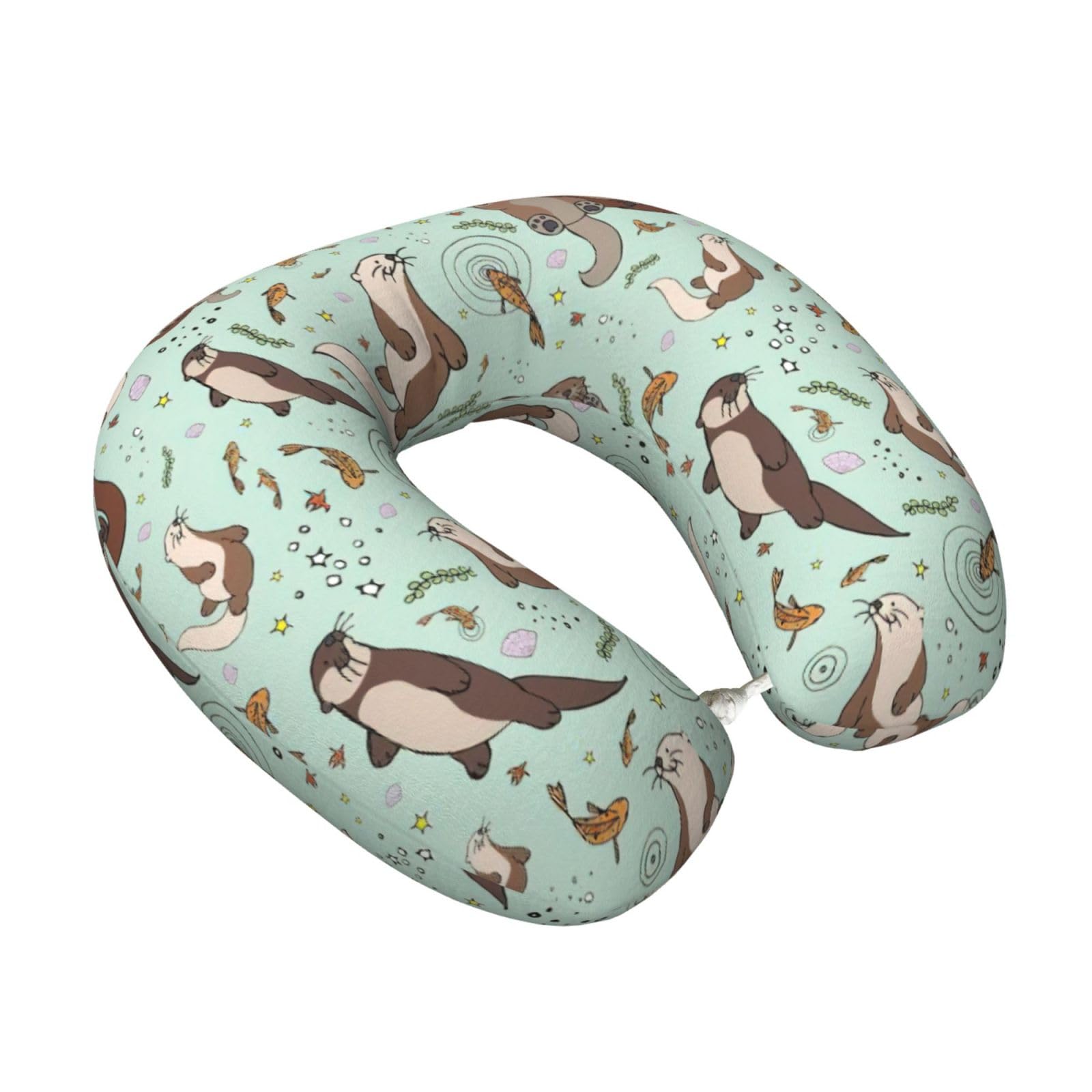 Yyoretp Otters Print Travel Pillow Pure Memory Foam Neck Pillows Portable Headrest for Airplane
