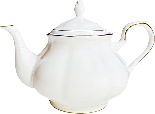 GOMMO Tetera fina de porcelana de hueso real, 30 onzas para la tetera de cerámica Elegant Life (blanco-dorado) disponible en Yaxa Colombia