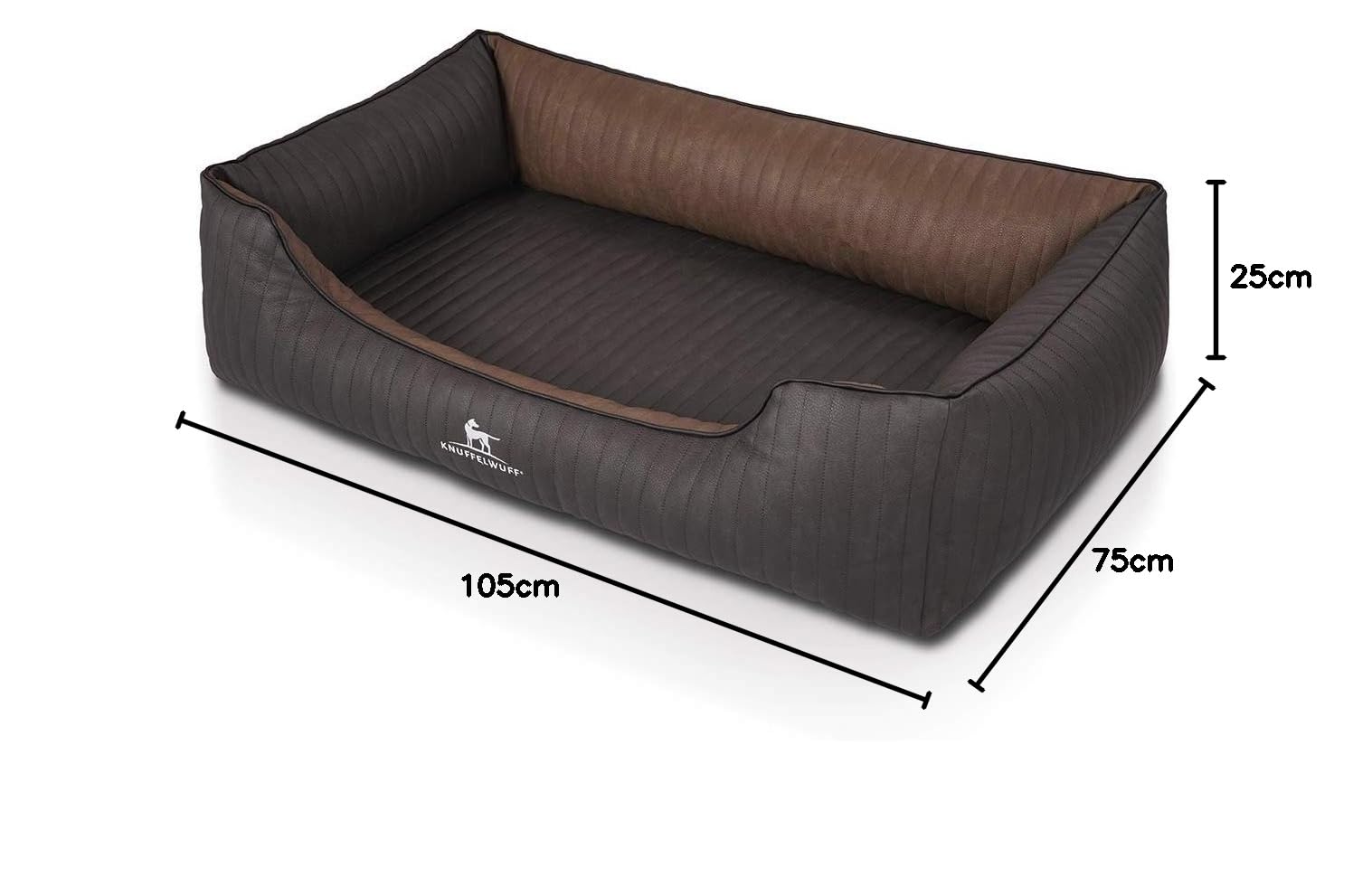 Knuffelwuff Orthopädisches Hundebett Outback aus Laser-gestepptem Kunstleder XL 105 x 75cm Schwarz/Braun - Abnehmbarer Bezug - leicht zu reinigen - für große, mittelgroße und kleine Hunde
