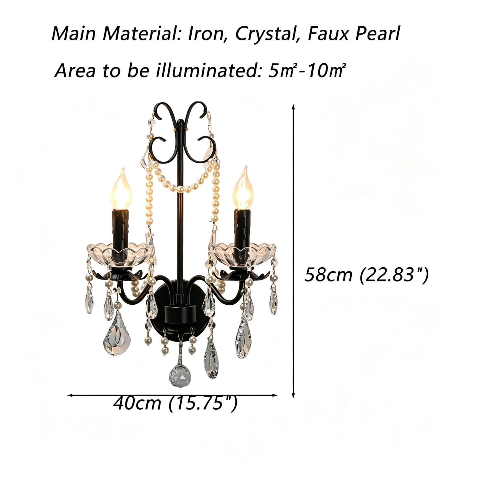 Aplique de Pared Vintage 2 Luces Perlas Artificiales Cristal Hierro