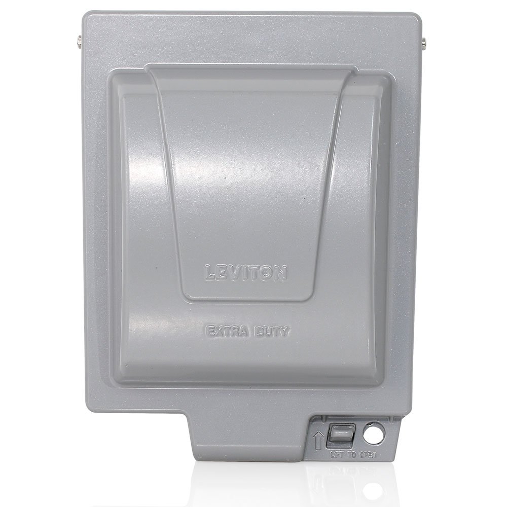 Leviton Ium2V-Gy Extra Duty Outlet Hood, 2-Gang Gfci Or Duplex Receptacle Or Single Receptacle, Horizontal Mount, Gray