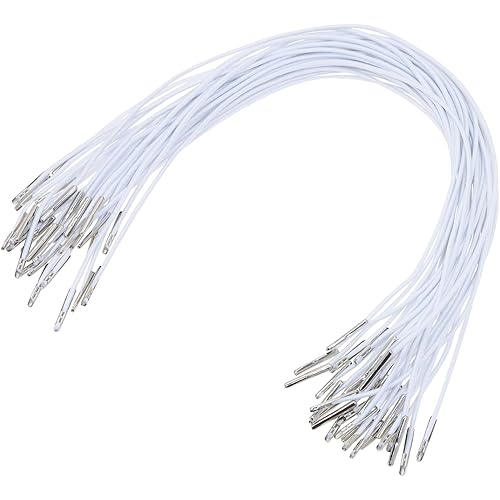 ONLYKXY 30pcs Elastic Cords with Metal Ends Soft Stretch Band Mask Lanyard Loop Craft Round Rope Thread String Extender Strap for Mask Making Book Binding Hanging DIY Party Hat Menus 11.8inch (White)