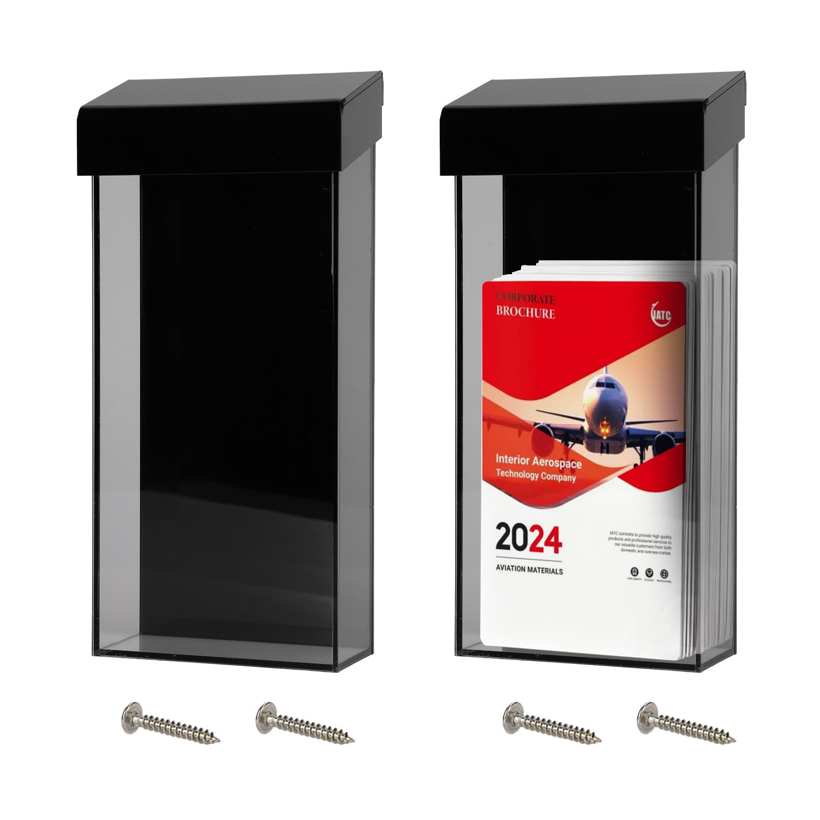 2 Piezas Portafolletos Acrílico, Soporte para A6 Folletos con Tapa Separada para Pared o Mesa, Formato Vertical, Profundidad de 5cm, Expositor de Folletos para Menú, Panfletos y Volantes (Negro)