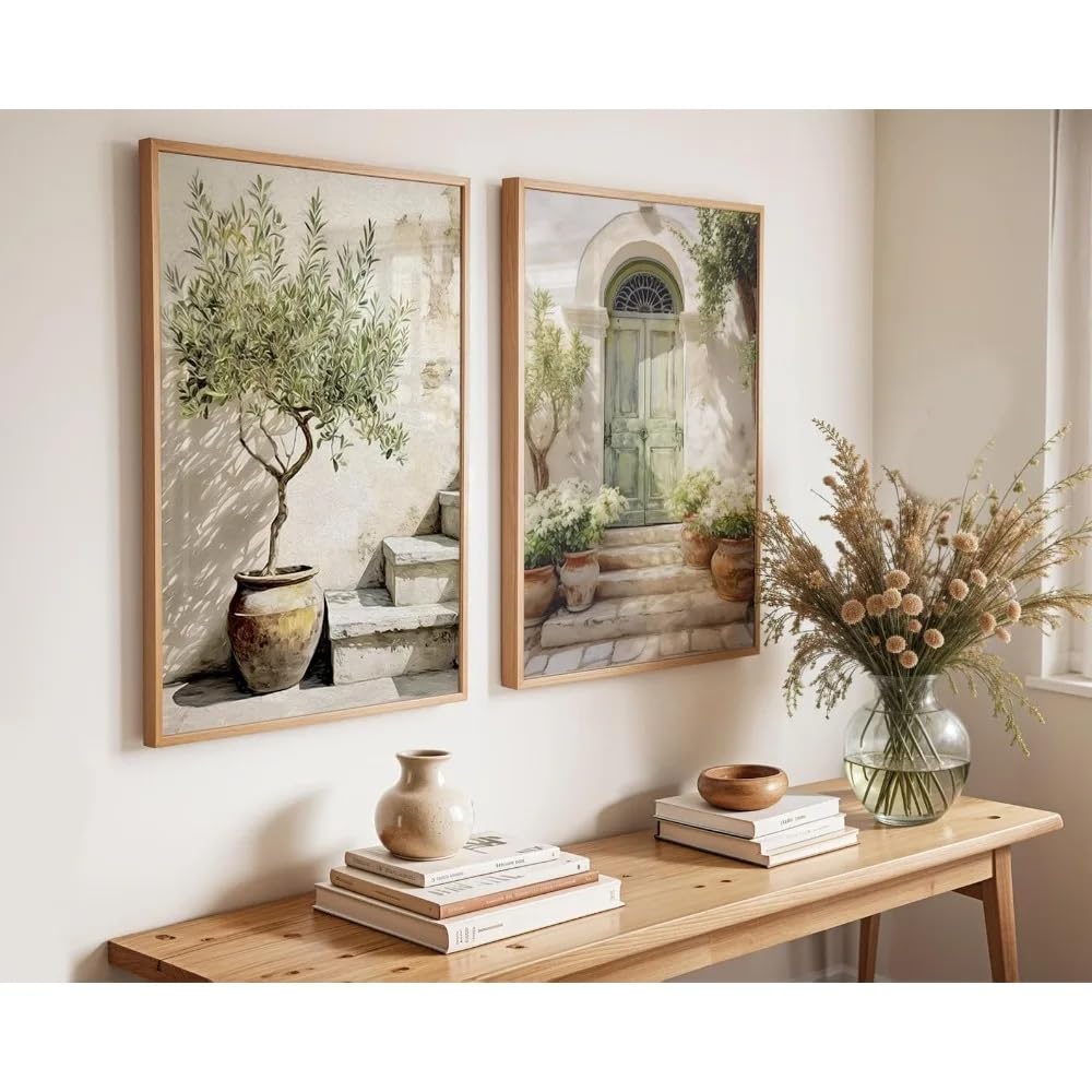 Ltjiajuypd Frameless Mediterranean Olive Tree And Door Art Prints, Bohemian Style Living Room Bedroom Wall Decoration(60X90cm-2Pcs)