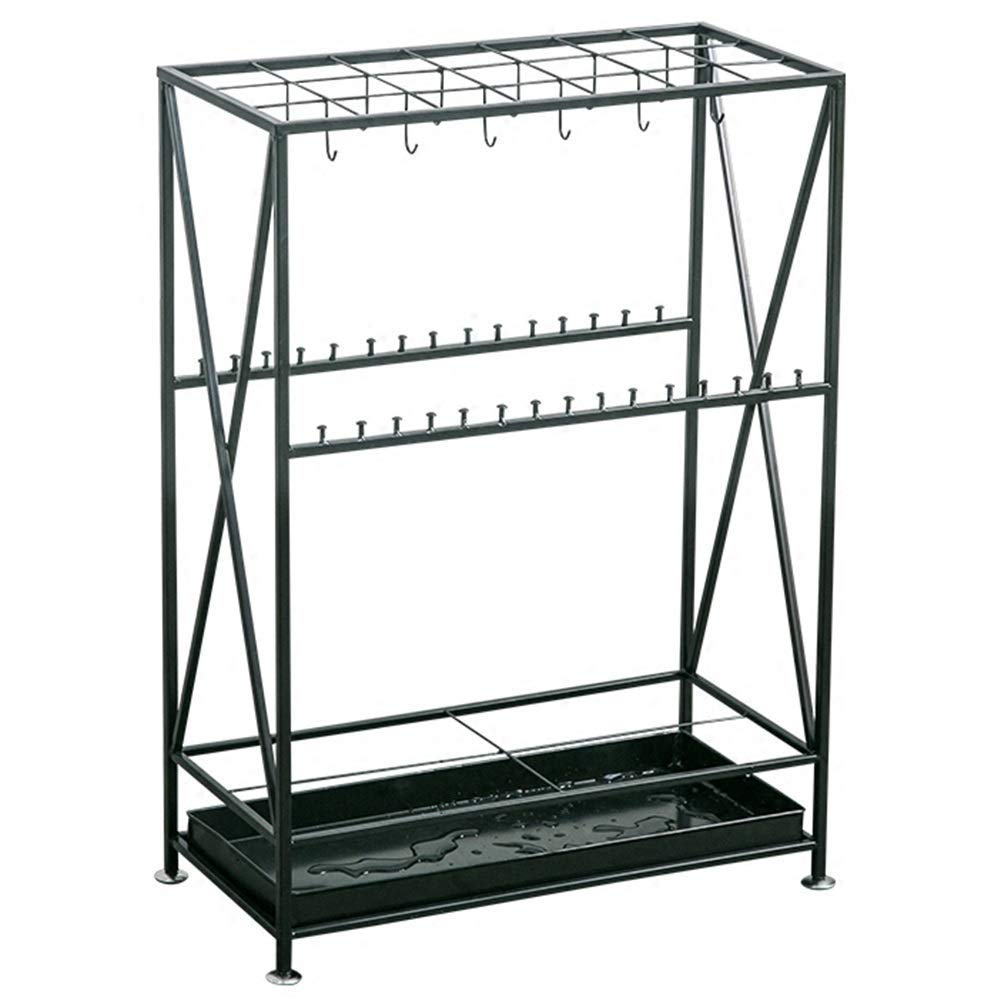 FCXWEVR Modern Black Metal Umbrella Stand - Stylish Entryway Holder with Removable Drip Tray and Hooks for Hallway nization and Home Decor