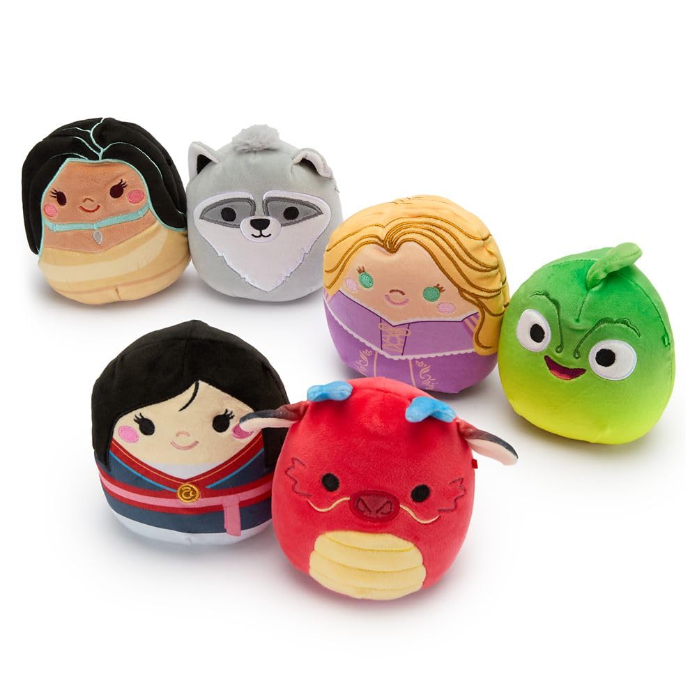 Disney Store Official Disney Princess Squishmallows Plush Set - 6 Squishmallow Mini 5" Plush Figure Toys Featuring Mulan, Rapunzel, Pocahontas with Mushu, Pascal, Meeko - Plushies for Girls