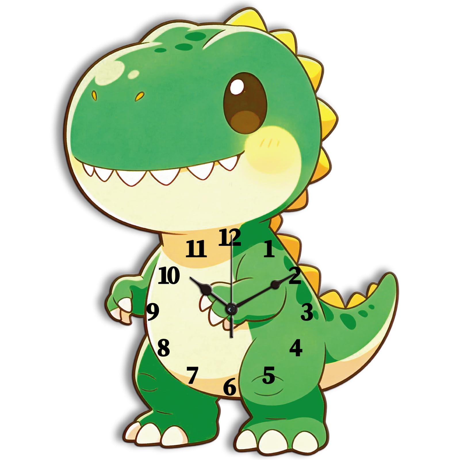 CONCHLERY Cute Tyrannosaurus Rex Cartoon Style Irregular Flat Printing Wall Clock Silent Non Ticking Clock, for Home Office Living Room Bedroom Kitchen Decor 16.14x12.04 Inch