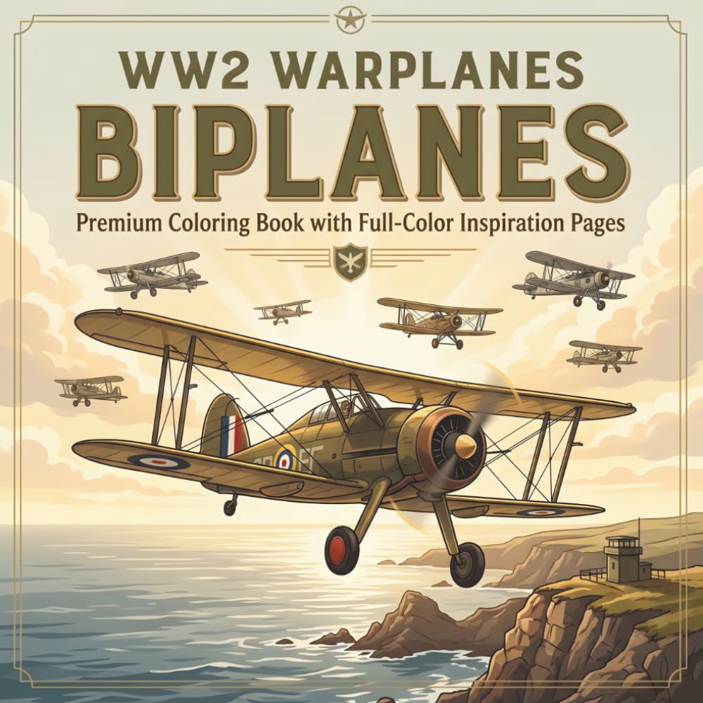 WW2 Warplanes Biplanes: Premium Coloring Book with Full Color Inspiration Pages | 32 Rare and Famous Biplanes of World War II. (WW2 Warplanes Collection)
