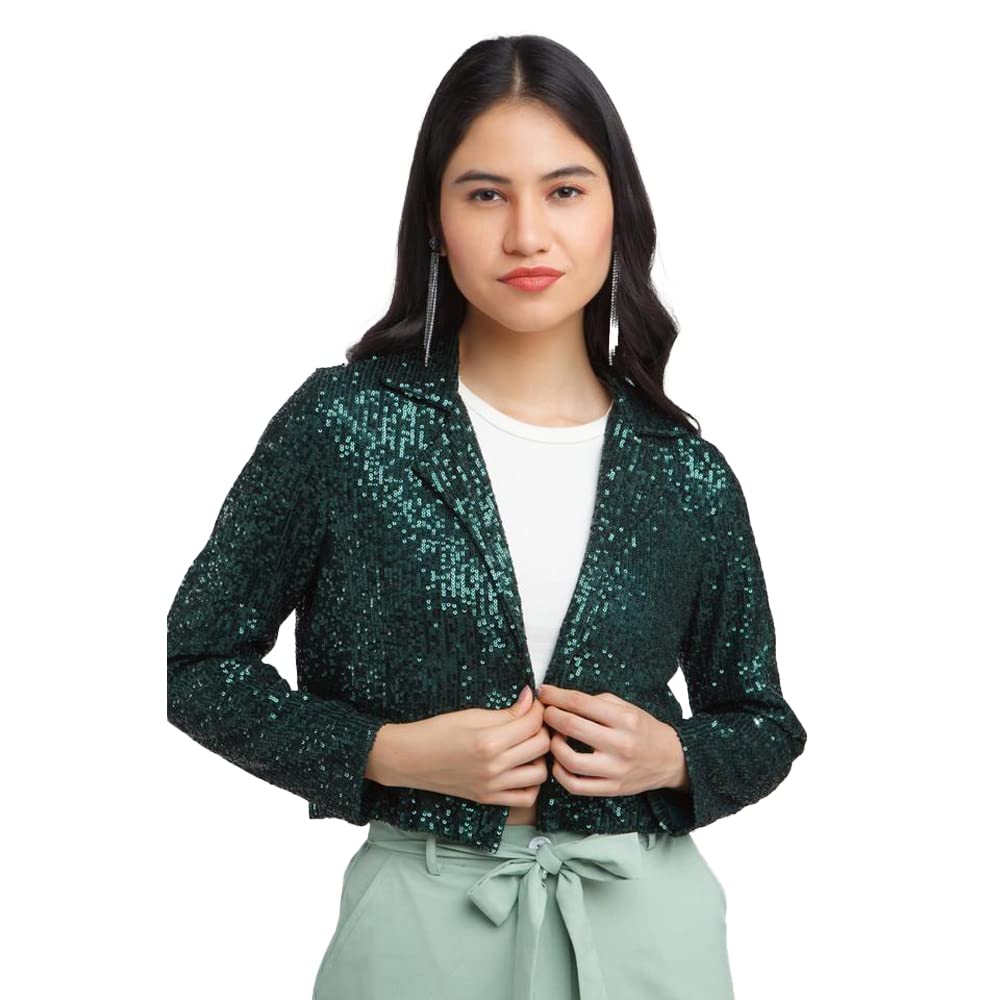 zink london Women's Green Embellished Regular Blazer-picture-11