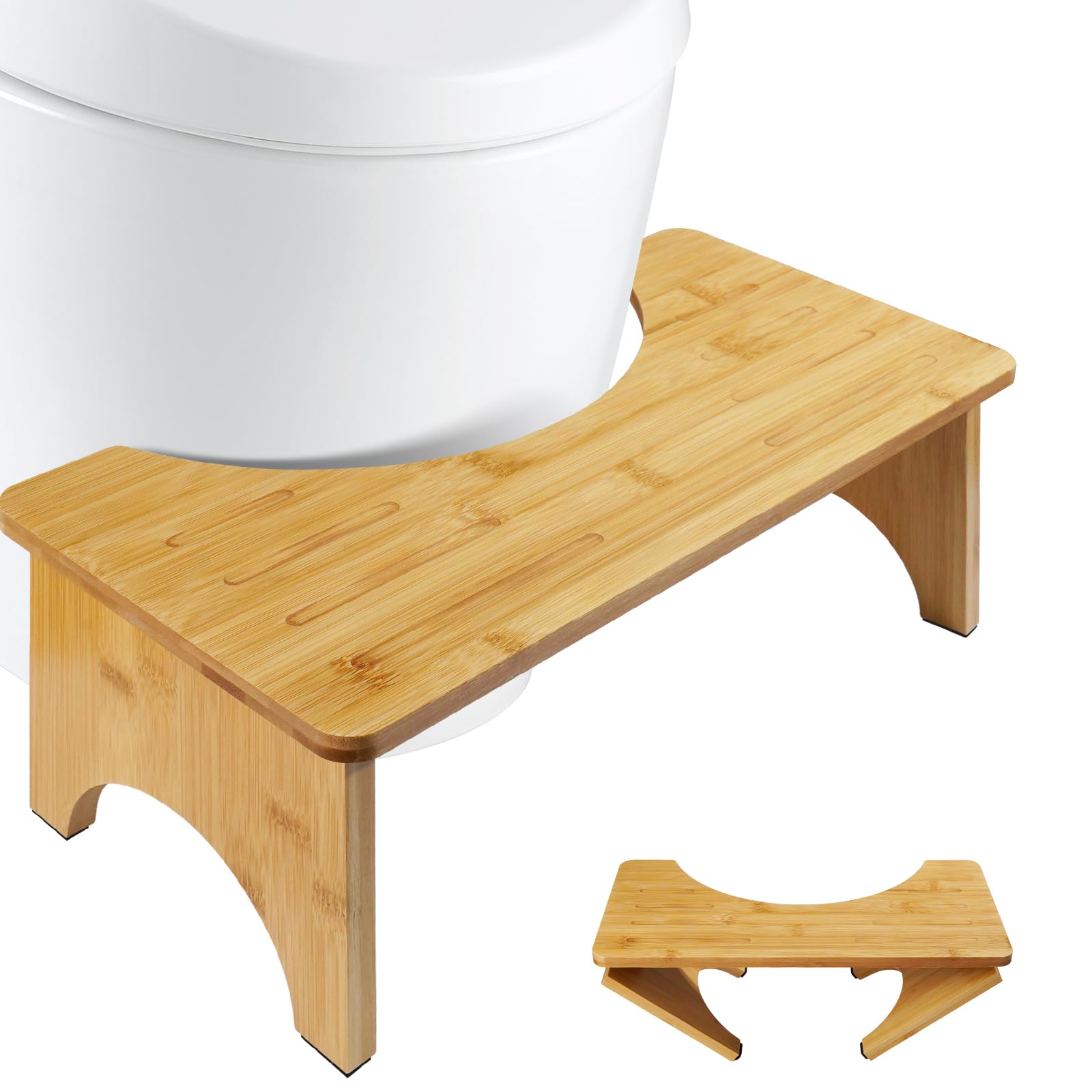 VINATO Sgabello per Bagno in Bambù Pieghevole, Sgabello WC Poggiapiedi Fisiologico 17cm Antiscivolo, Gradino Ergonomico per Adulti, Anziani, Stitichezza e Salute Intestinale