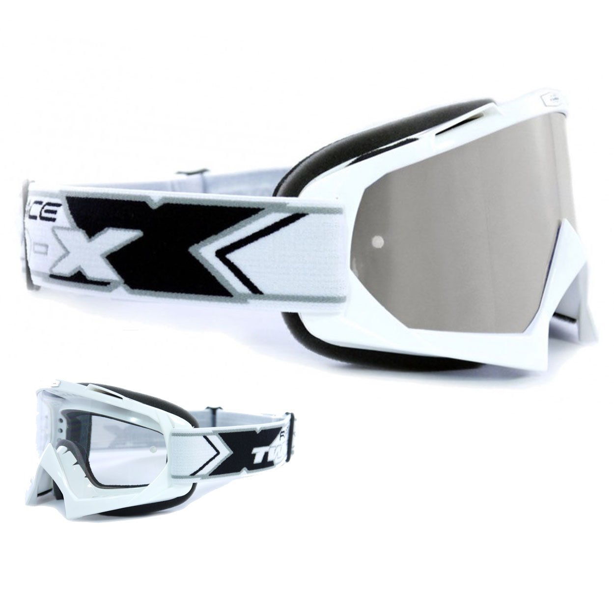 TWO-X Race Cross Goggles Silver Mirrored MX Goggles Motocross Enduro Mirror Glass Motorcycle Goggles Anti Scratch MX Protective Goggles
