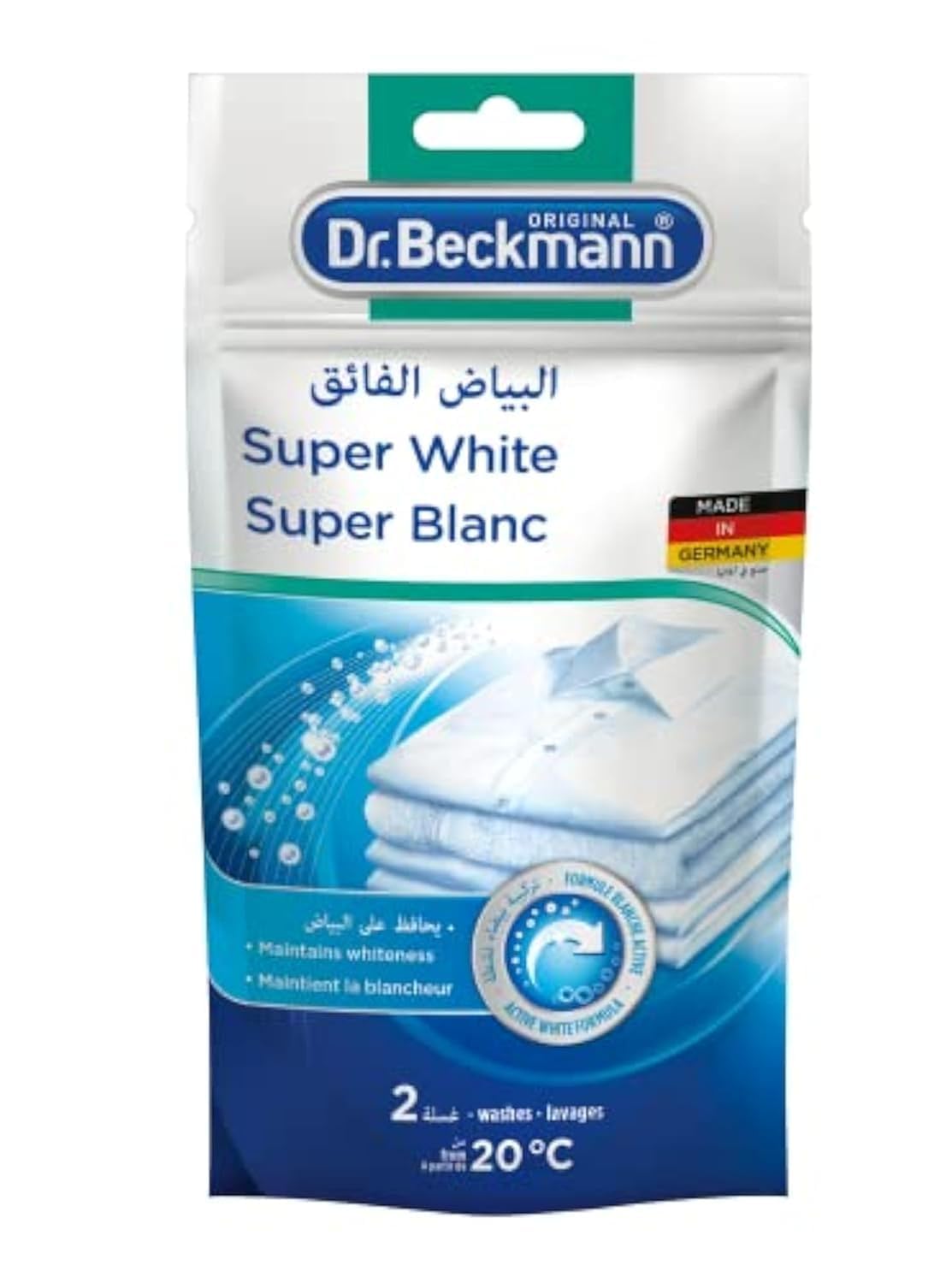 Dr.Beckmann Super White-Maintains Whiteness-Double Active White Formula-Removes Greying & Yellowing-Made in Germany-80gm