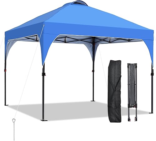 Saemoza Toldo desplegable de 10 x 10 pies, kiosco fácil de instalar, toldo para exteriores con 3 alturas ajustables para playa, fiestas, campamento,