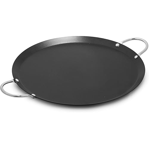 IMUSA 13.5in Carbon Steel Nonstick Round Comal with Metal Handles, Black