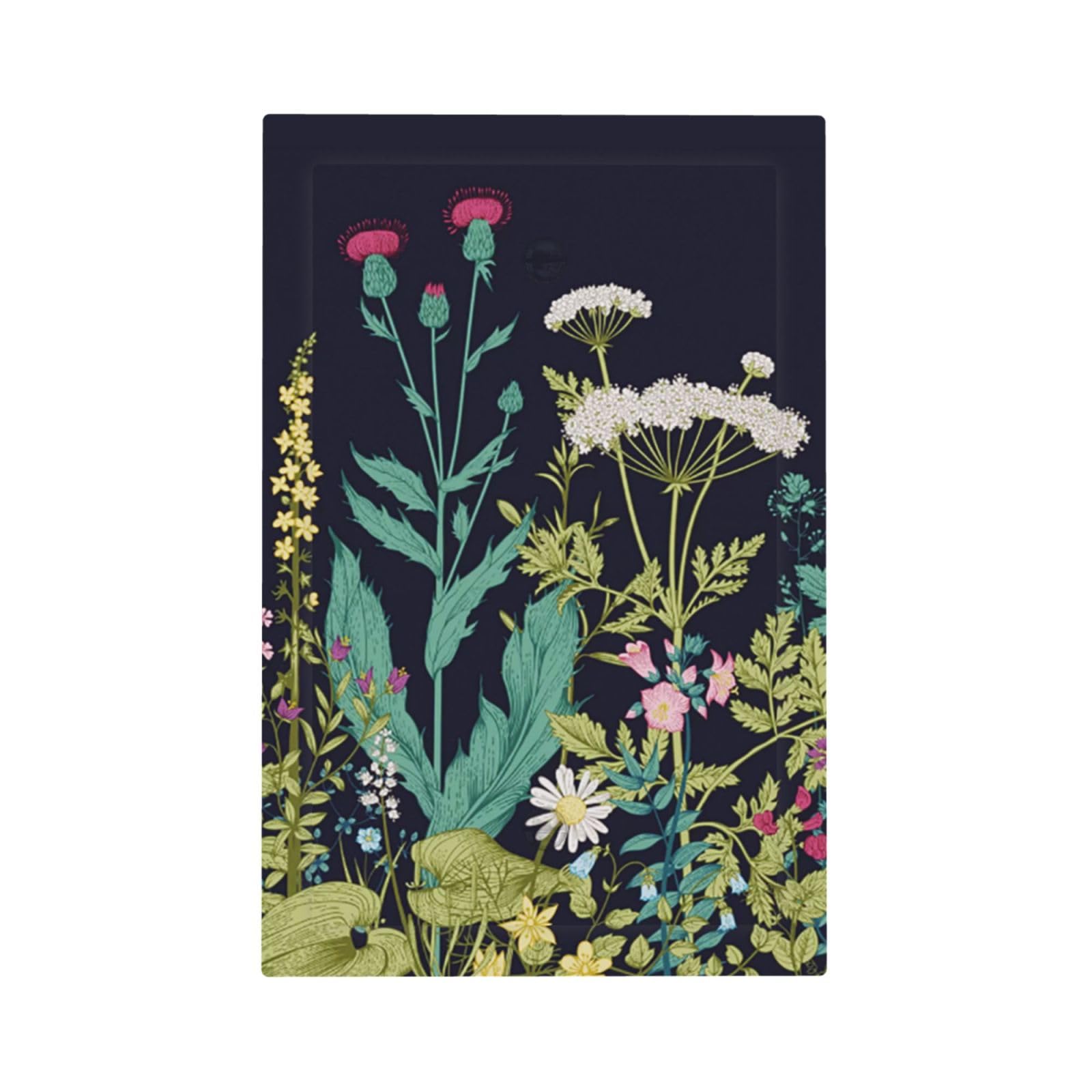 Photo 1 of 1-Gang No Device Blank Wallplate Colorful Retro Black Floral Wildflower Botanical Border Leaf Blossom Flower Electrical Light Switch Decorative Receptacle Face Plate Cover for Unused Outlets/Switches