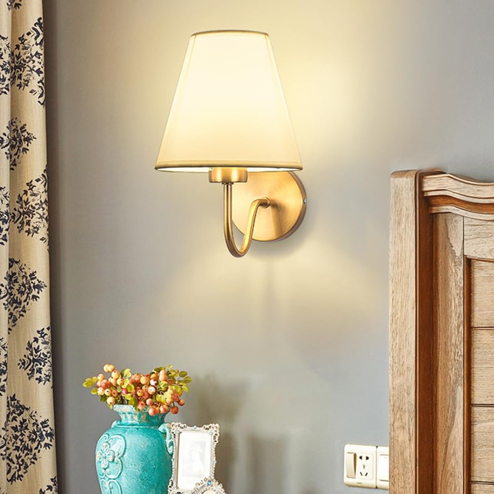 Wandlamp 'Lumiel' dimbaar) in brons van textiel voor bijv. Woonkamer & eetkamer (1 lichtbron, E14) van Lindby | Wandverlichting, wandlamp