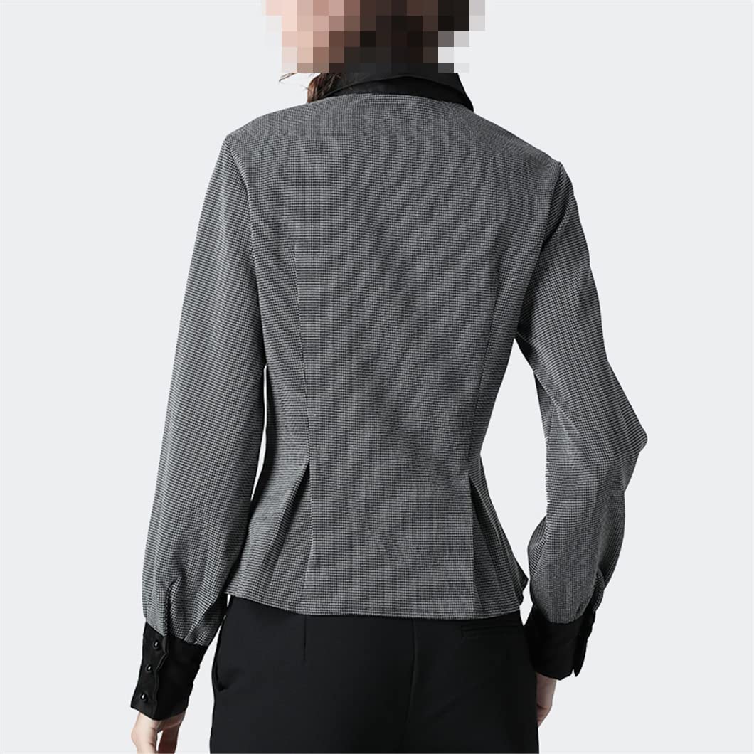 Disimlarl Vintage damska koszula z klapą kołnierza tunika topy elegancka smukła damska bluzka do pracy, Szary, XXL