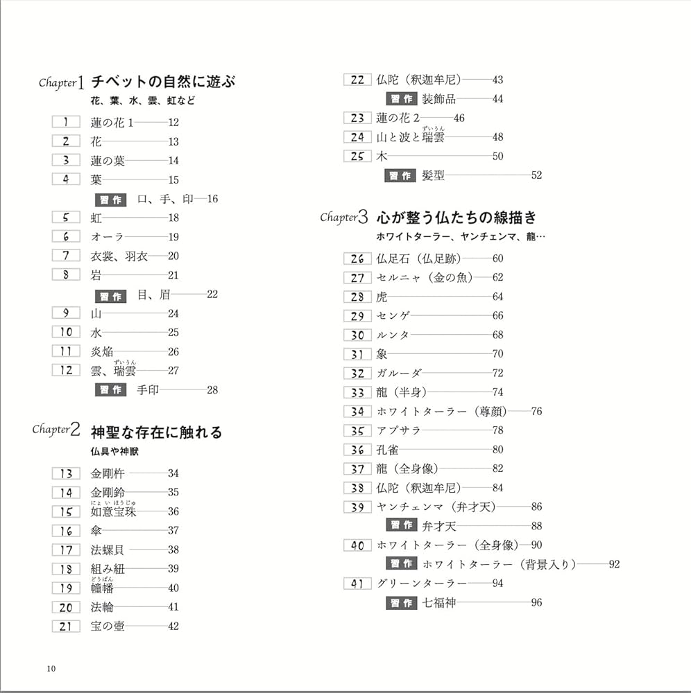 チベット語経典 手描きの仏像 9枚 描く瞑想 チベット仏画を無心